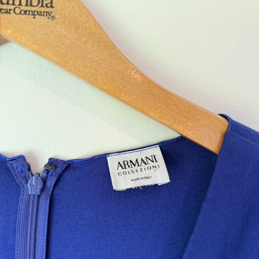 Armani Size 14 Blue Long-Sleeve Wrap Dress