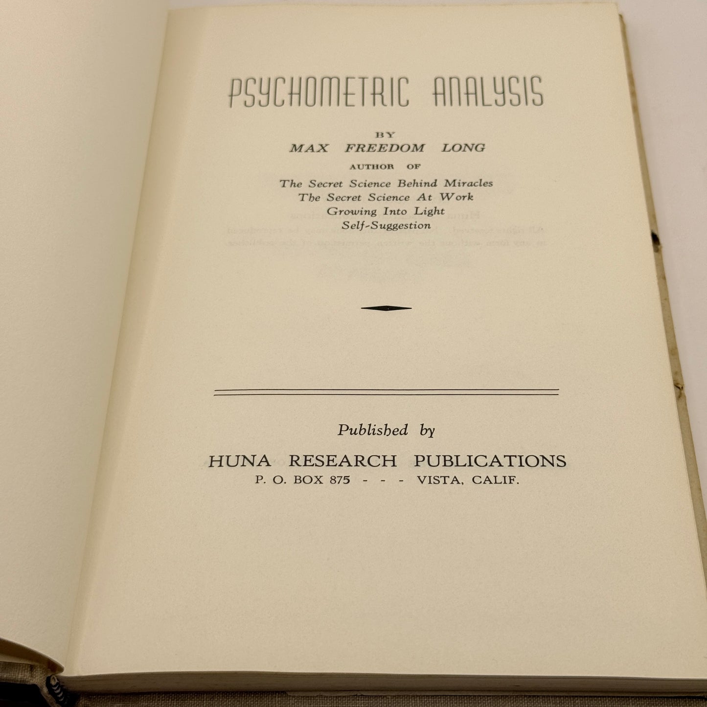 Psychometric Analysis by Max Freedom Long (1959)