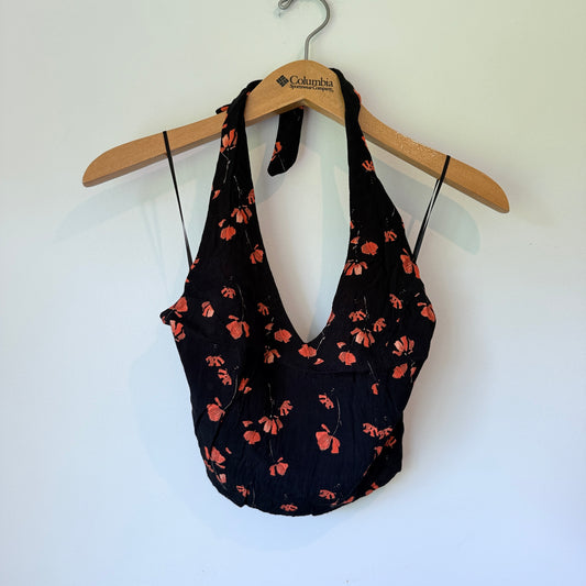 Glassons Size 8 Black Floral Halter Top