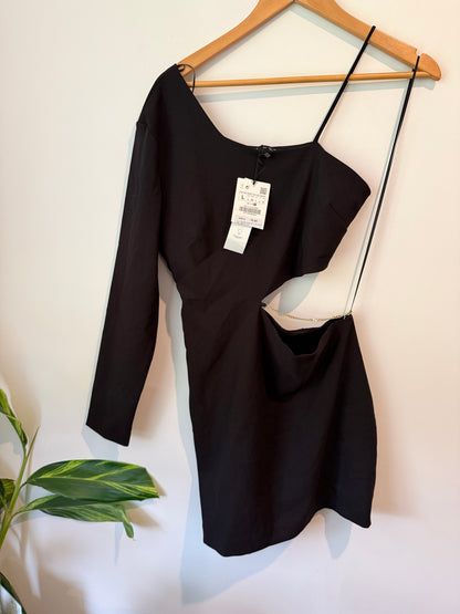 ZARA One Shoulder Chain Detail Mini Dress Size L