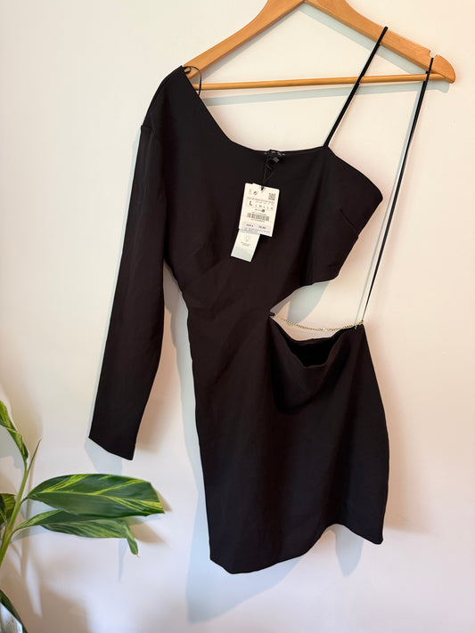 ZARA One Shoulder Chain Detail Mini Dress Size L