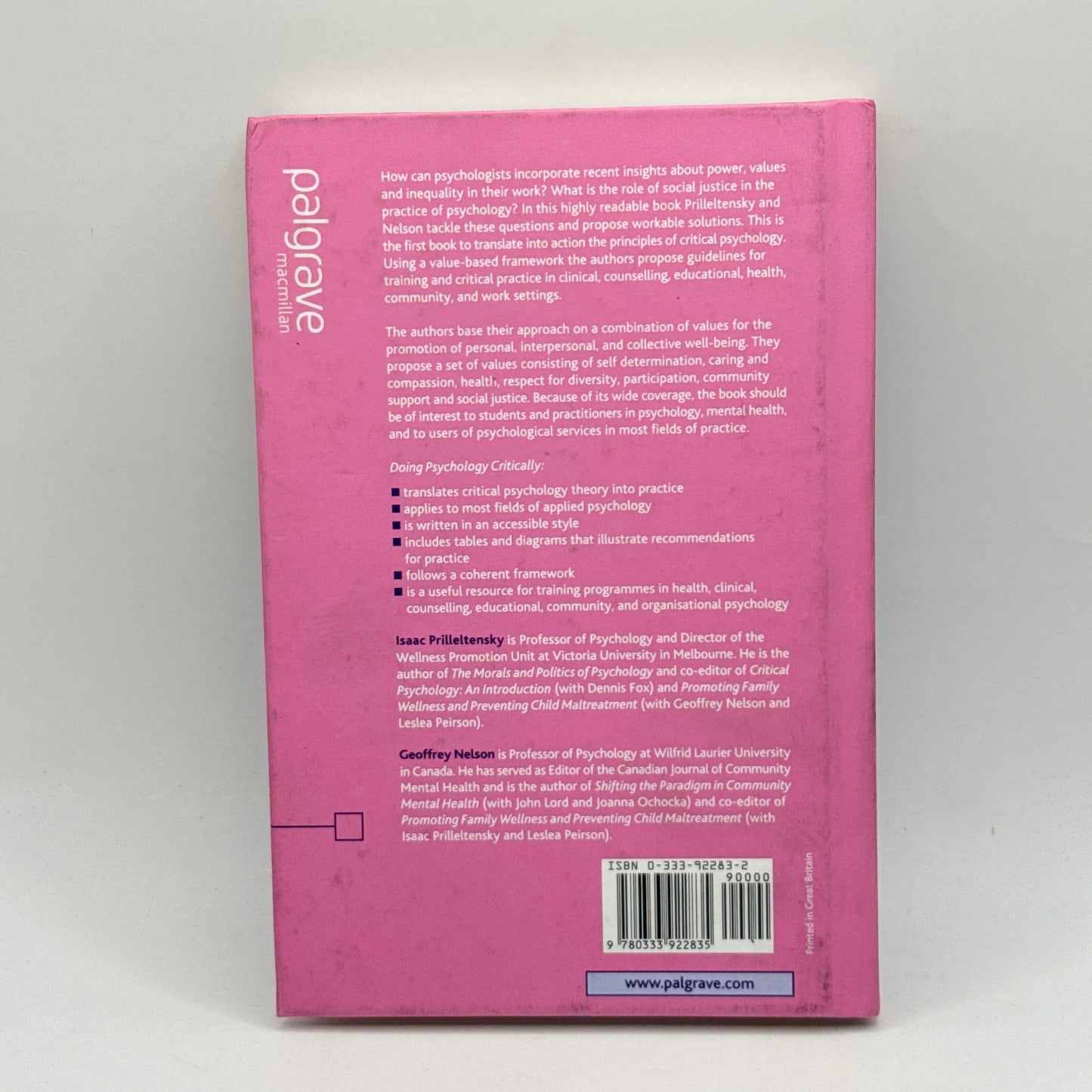 Doing Psychology Critically: Making a Difference in Diverse Settings  by Isaac Prilleltensky and Geoffrey Nelson