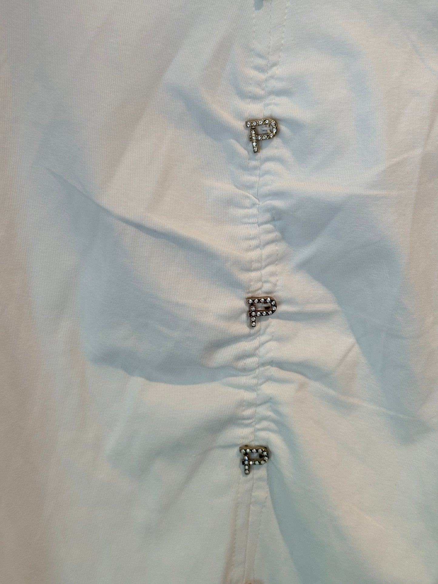 Pandamian White Ruched Button Long Sleeve Top Size 2XL