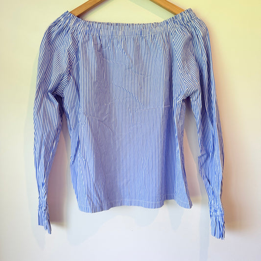 Blue & White Stripe Wide Neck Top - 54cm Underarm