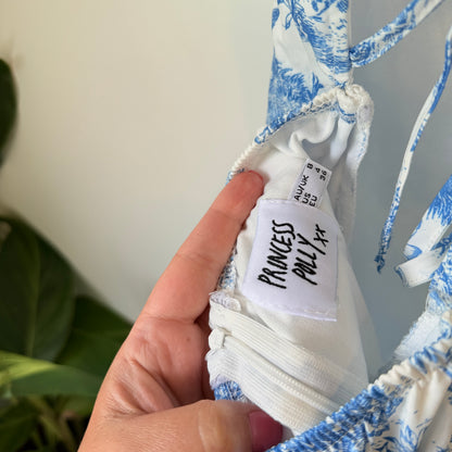 Princess Polly Size 8 White & Blue Dress