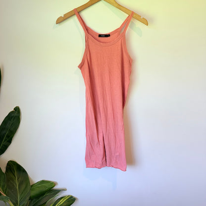 bassike Ribbed Organic Cotton Tank Dress Coral Size S
