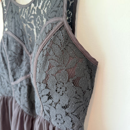 Dotti Size 12 Black Lace & Chiffon Fit-and-Flare Dress