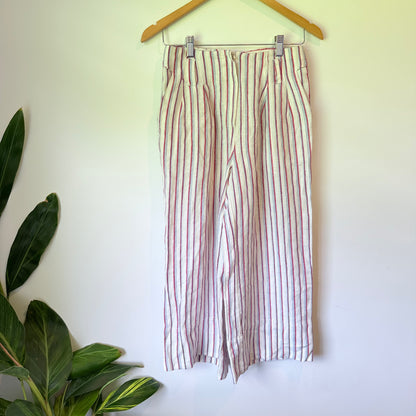 Striped Wide Leg Linen Pants - 35cm Waist