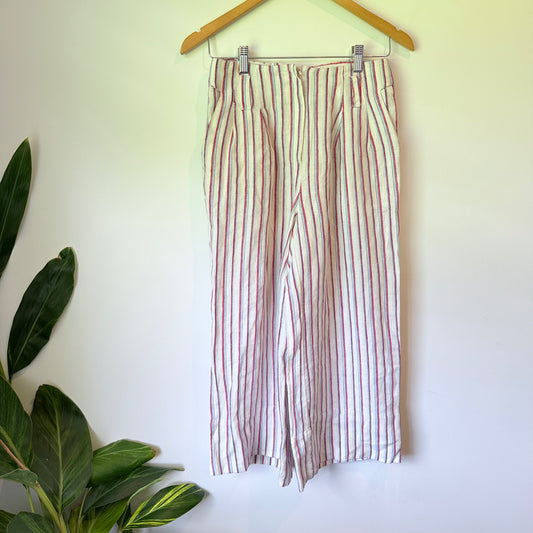 Striped Wide Leg Linen Pants - 35cm Waist