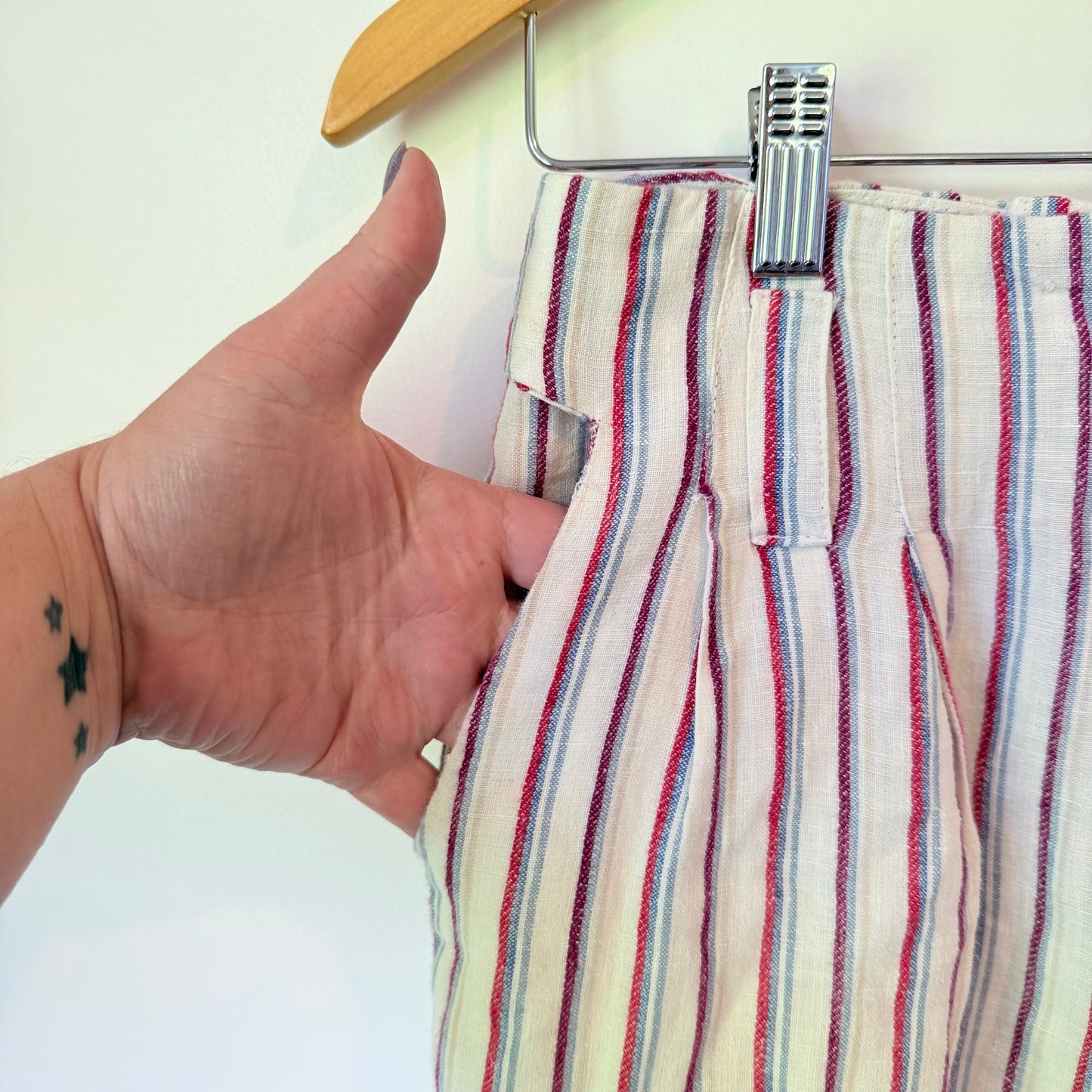 Striped Wide Leg Linen Pants - 35cm Waist