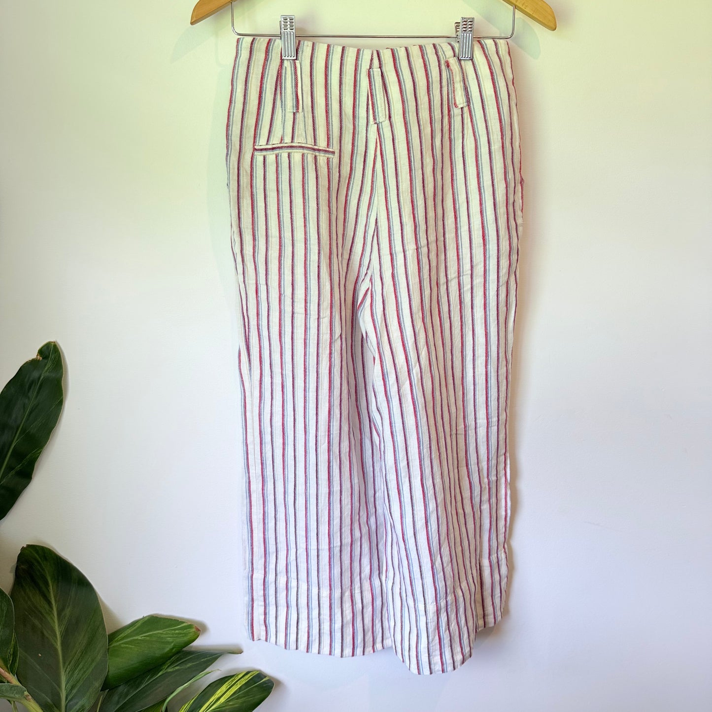Striped Wide Leg Linen Pants - 35cm Waist