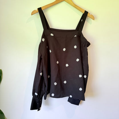 WAREHOUSE The Label Size 12 Dotty Bardot Top