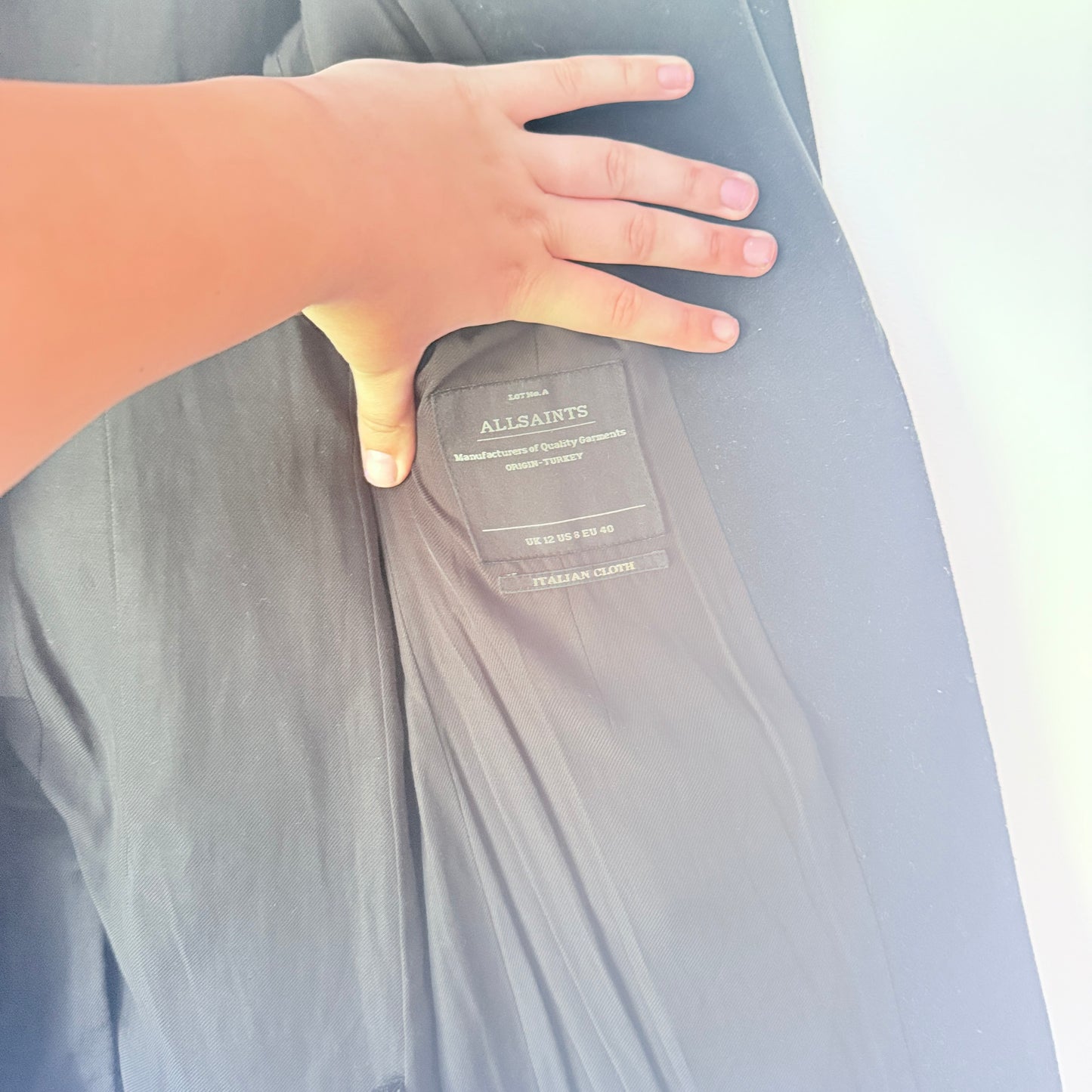 All Saints Size — Leni Black Wool-Blend Coat (missing button)