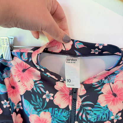 Anko Size 10 Kids Tropical Twist Back Surf Suit – Black