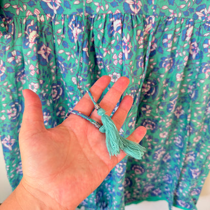 Reca Size 6 Green & Blue Floral Print Cotton Oversize Mini Dress