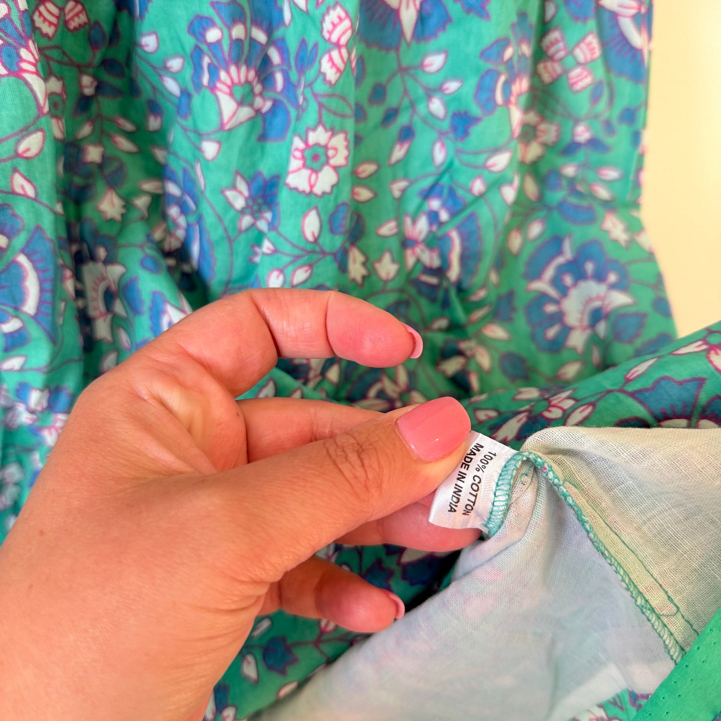 Reca Size 6 Green & Blue Floral Print Cotton Oversize Mini Dress