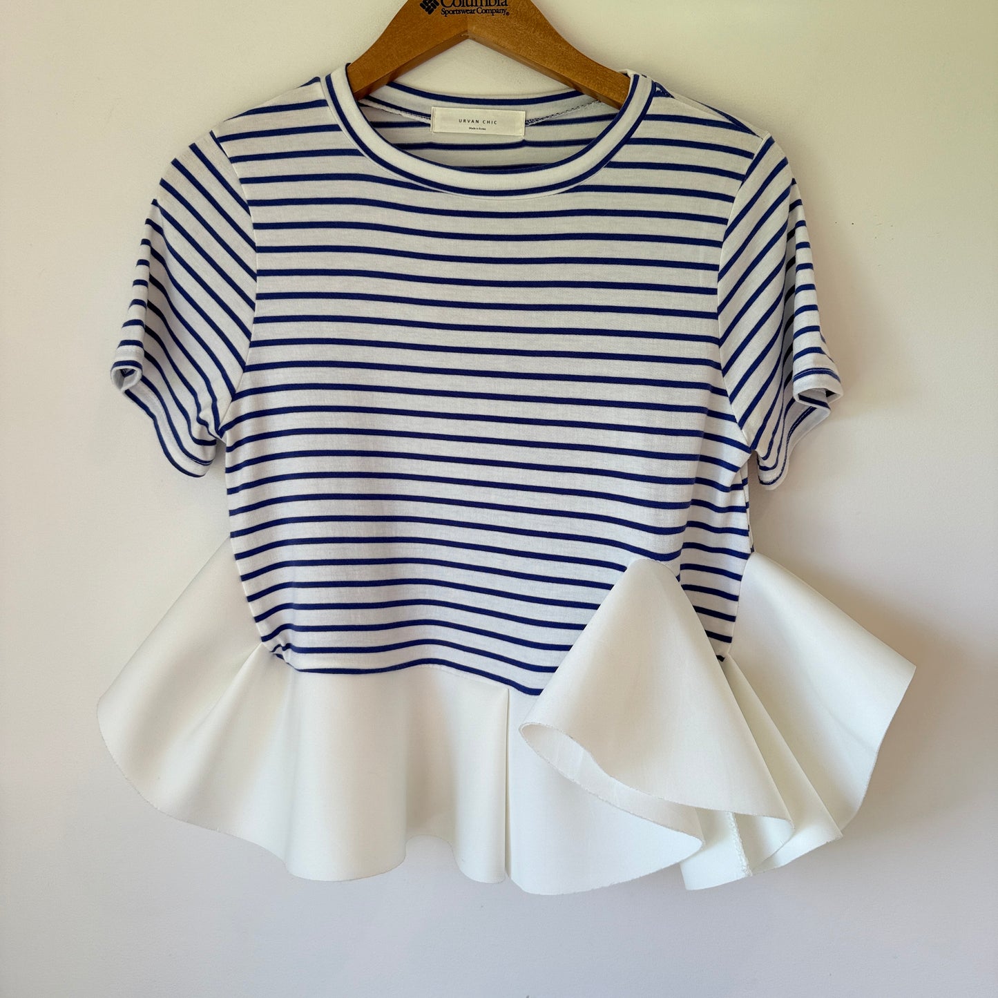 Urvan Chic Size U/Arm to U/Arm 43cm Striped Short Sleeve Top