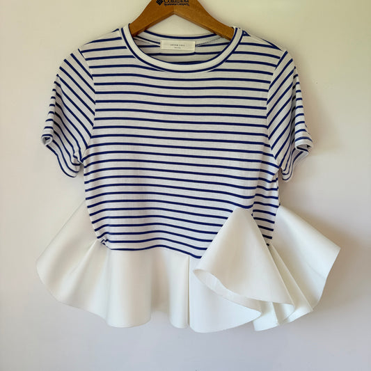 Urvan Chic Size U/Arm to U/Arm 43cm Striped Short Sleeve Top