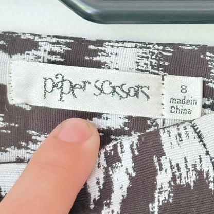 Paper Scissors Size 8 Black and White Ikat Pattern Mini Skort