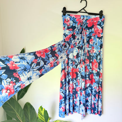 Who's Henri Size M Strapless Floral Maxi Dress Blue Pink White