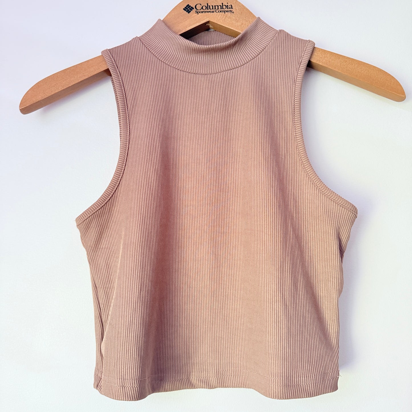 Shein Size XS Light Brown Ribbed High-Neck Sleeveless Crop Top