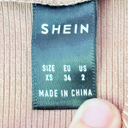 Shein Size XS Light Brown Ribbed High-Neck Sleeveless Crop Top