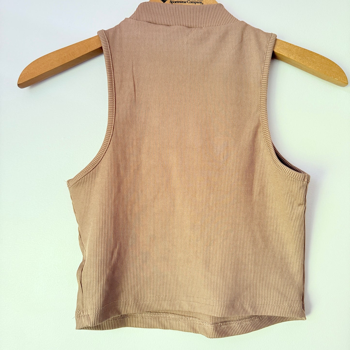 Shein Size XS Light Brown Ribbed High-Neck Sleeveless Crop Top