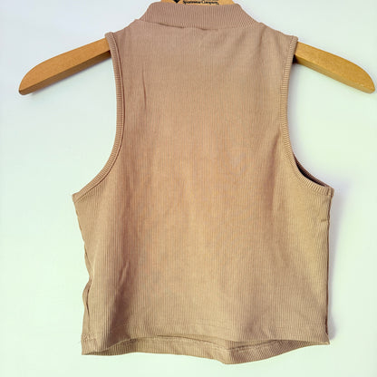 Shein Size XS Light Brown Ribbed High-Neck Sleeveless Crop Top