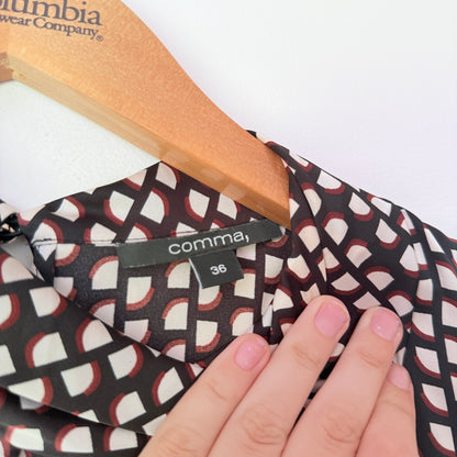 Comma Size 36 Black and White Geometric Pattern Blouse