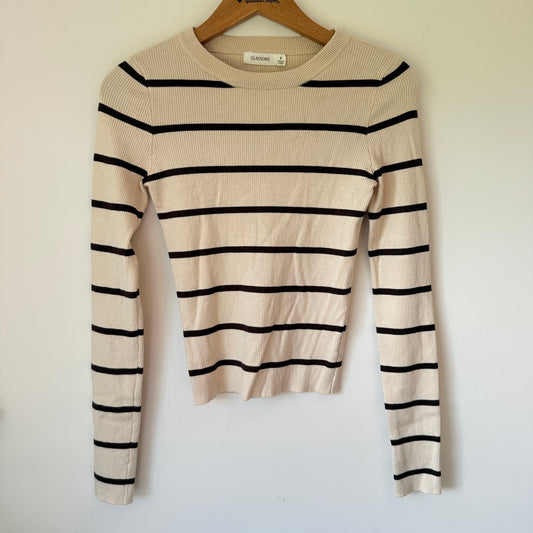 Glassons Size S Striped Long-Sleeved Ribbed Knit Top