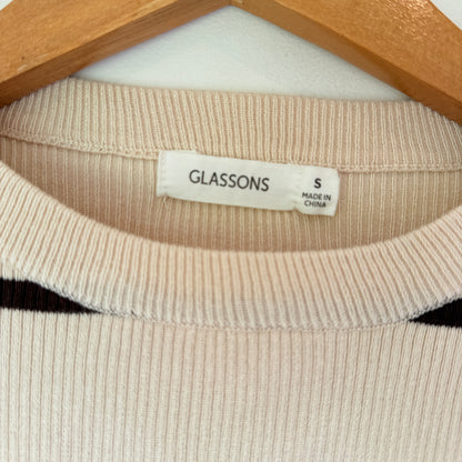 Glassons Size S Striped Long-Sleeved Ribbed Knit Top