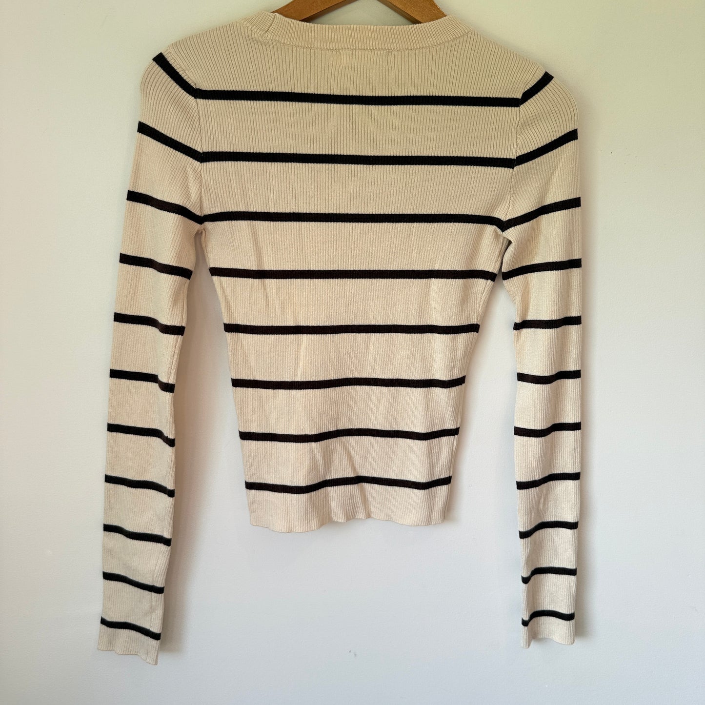 Glassons Size S Striped Long-Sleeved Ribbed Knit Top