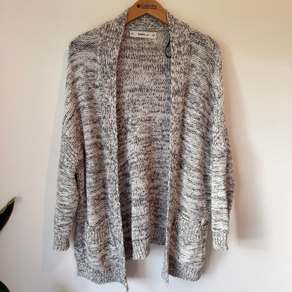 Zara Black & White Open-Front Knit Cardigan