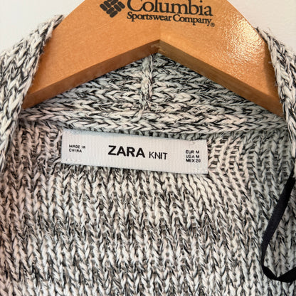 Zara Black & White Open-Front Knit Cardigan