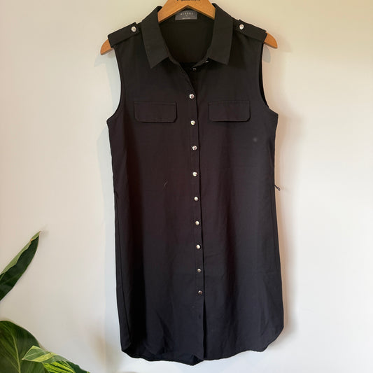 Mirrou Size 12 Black Sleeveless Button-Up Shirt Dress