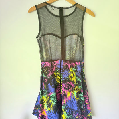 Lovely Girl Size S Black Dress with Tropical Leaf Print Skirt