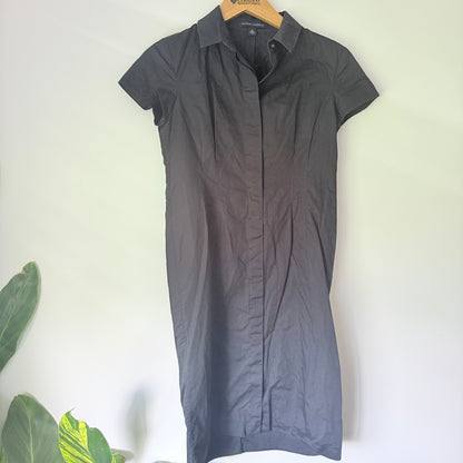 Banana Republic Size 0 (39cm U/Arm) Black Short-Sleeve Button-Down Shirt Dress