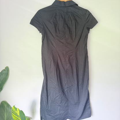 Banana Republic Size 0 (39cm U/Arm) Black Short-Sleeve Button-Down Shirt Dress