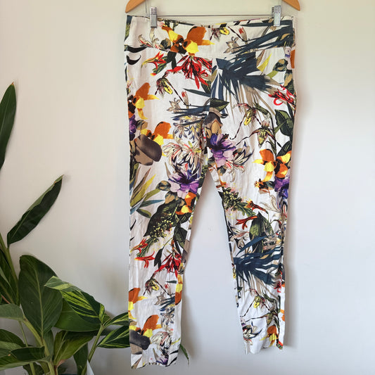 NES Tropical Floral Print Trousers White/Multi - Size L
