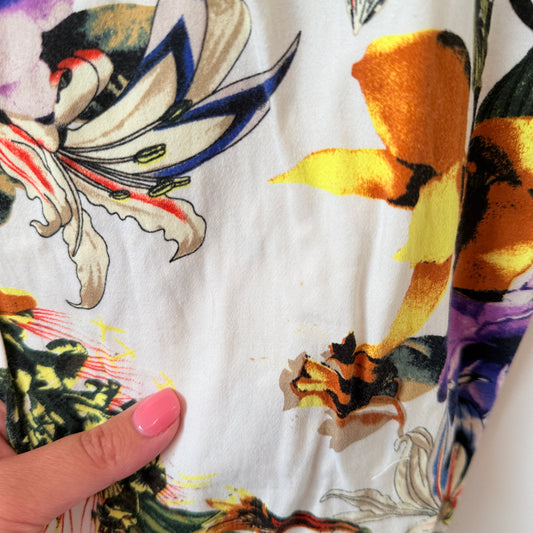 NES Tropical Floral Print Trousers White/Multi - Size L