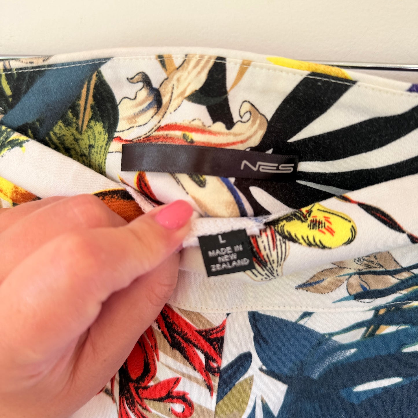 NES Tropical Floral Print Trousers White/Multi - Size L