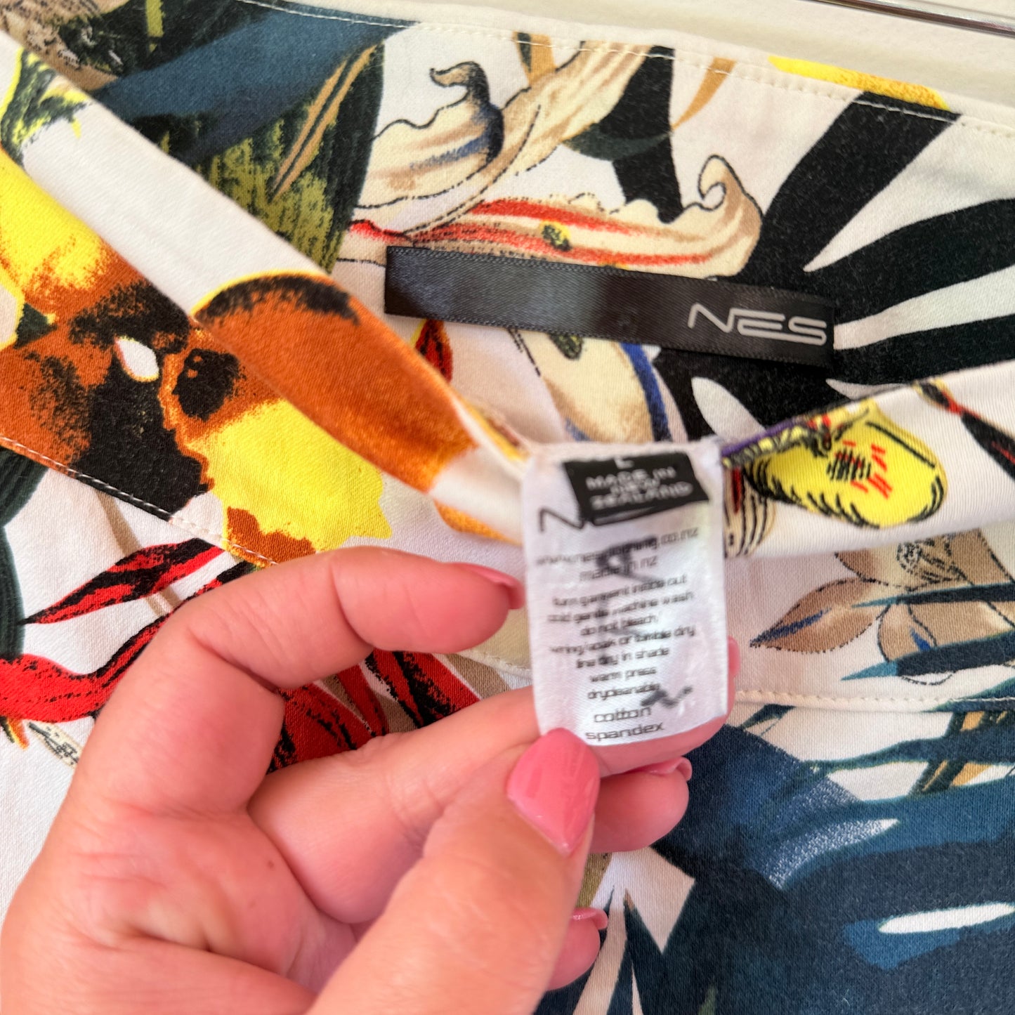 NES Tropical Floral Print Trousers White/Multi - Size L