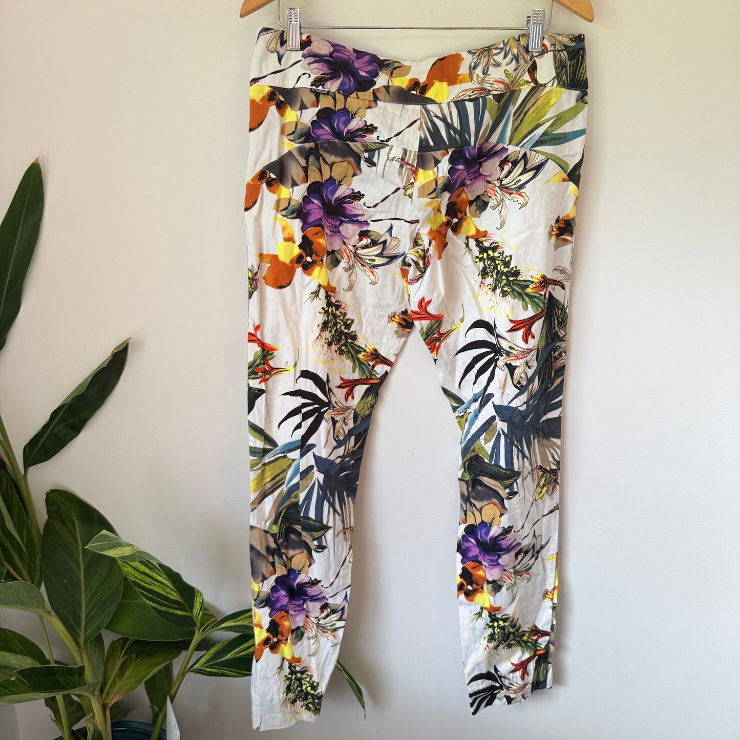 NES Tropical Floral Print Trousers White/Multi - Size L