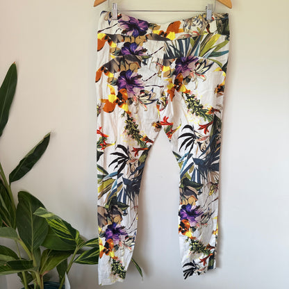NES Tropical Floral Print Trousers White/Multi - Size L