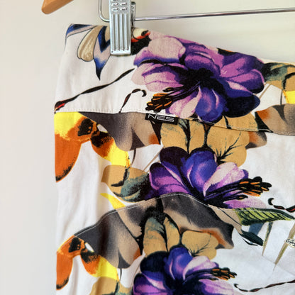 NES Tropical Floral Print Trousers White/Multi - Size L