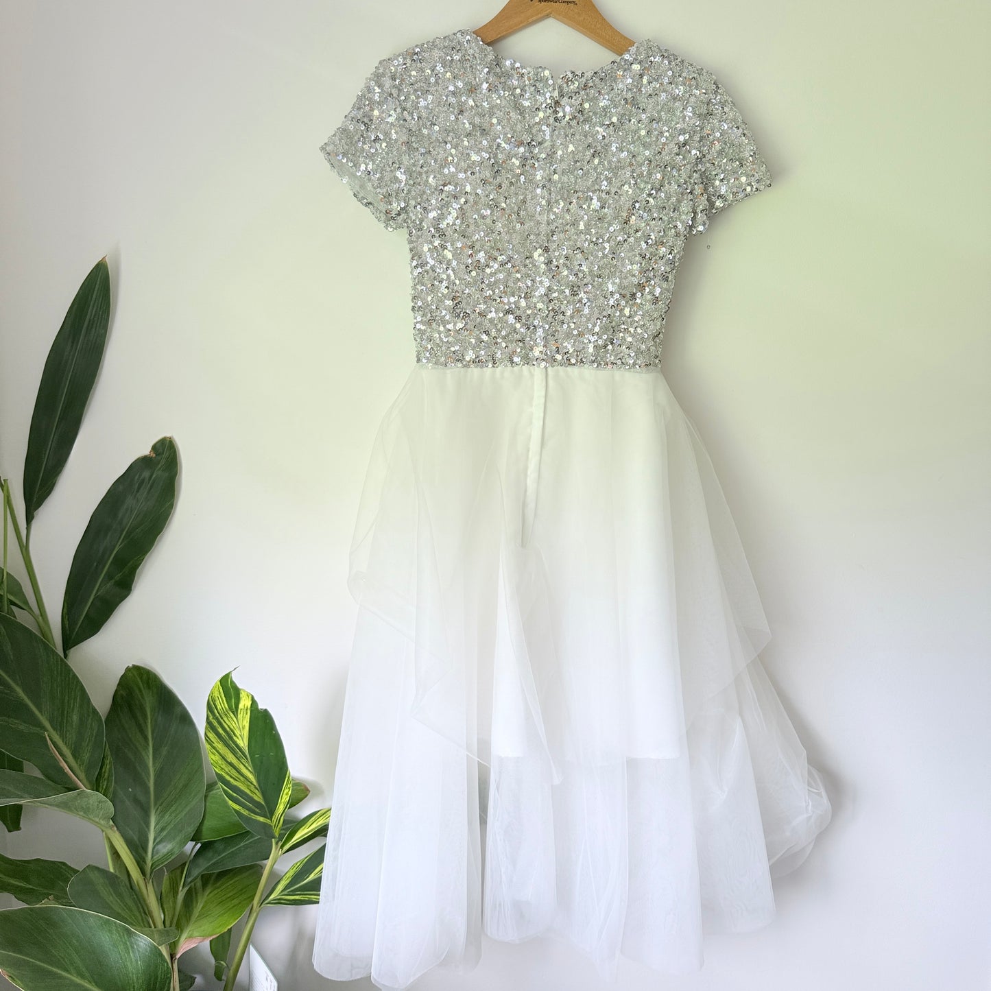 Brand Unknown Size XS Silver Sequin Dress with White Tulle Skirt