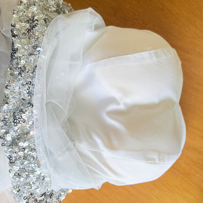 Brand Unknown Size XS Silver Sequin Dress with White Tulle Skirt