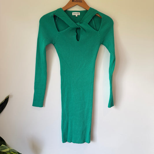 Winnie & Co. Ribbed Cutout Knit Dress Green - S/M