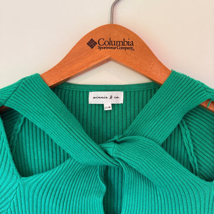 Winnie & Co. Ribbed Cutout Knit Dress Green - S/M