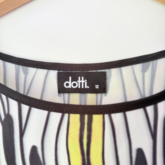 Dotti Size 12 Women's Top Black White Yellow Abstract Pattern